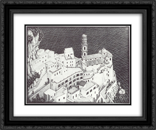 Atrani, Coast of Amalfi 24x20 Black Ornate Wood Framed Art Print Poster with Double Matting by Escher, M.C.