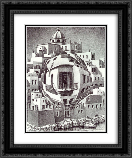 Balcony 20x24 Black Ornate Wood Framed Art Print Poster with Double Matting by Escher, M.C.