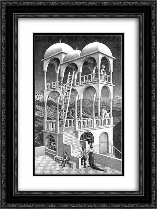 Belvedere 18x24 Black Ornate Wood Framed Art Print Poster with Double Matting by Escher, M.C.