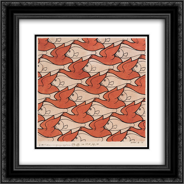 Bird Fish 20x20 Black Ornate Wood Framed Art Print Poster with Double Matting by Escher, M.C.