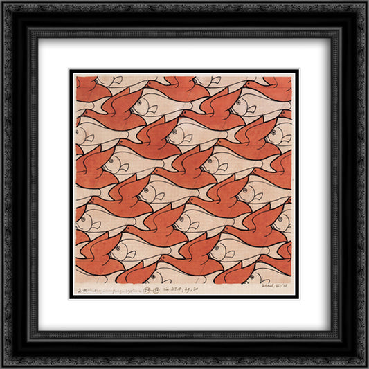 Bird Fish 20x20 Black Ornate Wood Framed Art Print Poster with Double Matting by Escher, M.C.