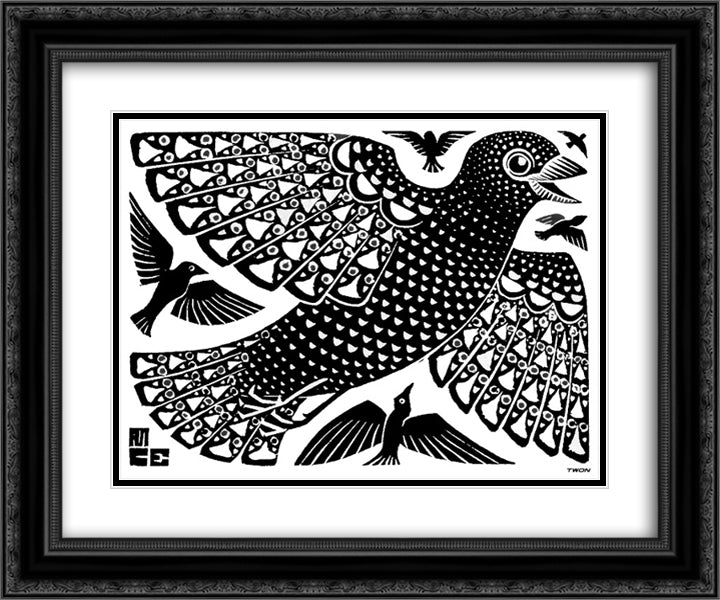 Birds 24x20 Black Ornate Wood Framed Art Print Poster with Double Matting by Escher, M.C.