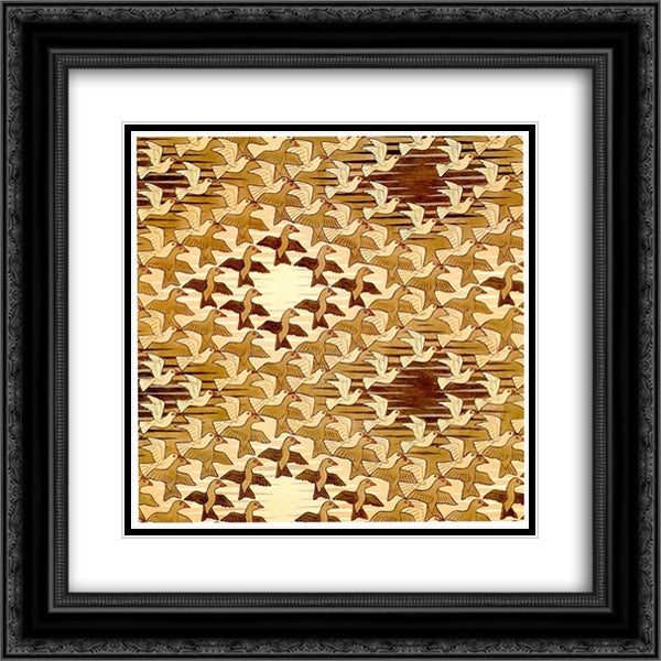 Birds in Space 20x20 Black Ornate Wood Framed Art Print Poster with Double Matting by Escher, M.C.