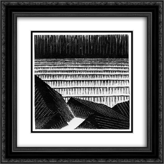 Blocks of Basalt along the Sea 20x20 Black Ornate Wood Framed Art Print Poster with Double Matting by Escher, M.C.