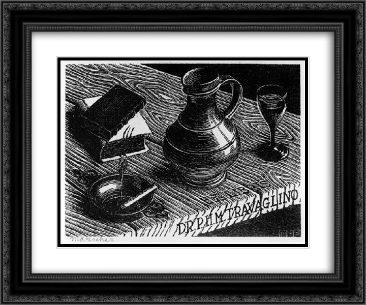 Bookplate, Dr. P.H.M. Travaglino 24x20 Black Ornate Wood Framed Art Print Poster with Double Matting by Escher, M.C.