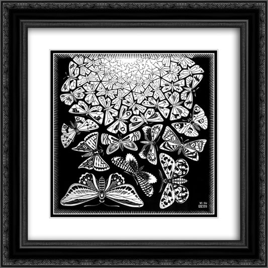 Butterflies 20x20 Black Ornate Wood Framed Art Print Poster with Double Matting by Escher, M.C.