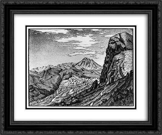 Caltavuturo in The Madonie Mountains, Sicily 24x20 Black Ornate Wood Framed Art Print Poster with Double Matting by Escher, M.C.