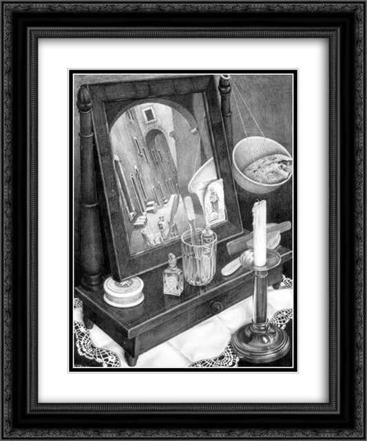 Candle Mirror 20x24 Black Ornate Wood Framed Art Print Poster with Double Matting by Escher, M.C.