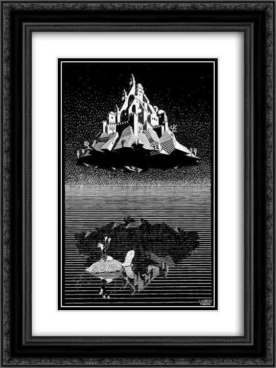 Castle in the Air 18x24 Black Ornate Wood Framed Art Print Poster with Double Matting by Escher, M.C.