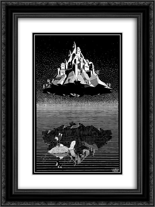 Castle in the Air 18x24 Black Ornate Wood Framed Art Print Poster with Double Matting by Escher, M.C.