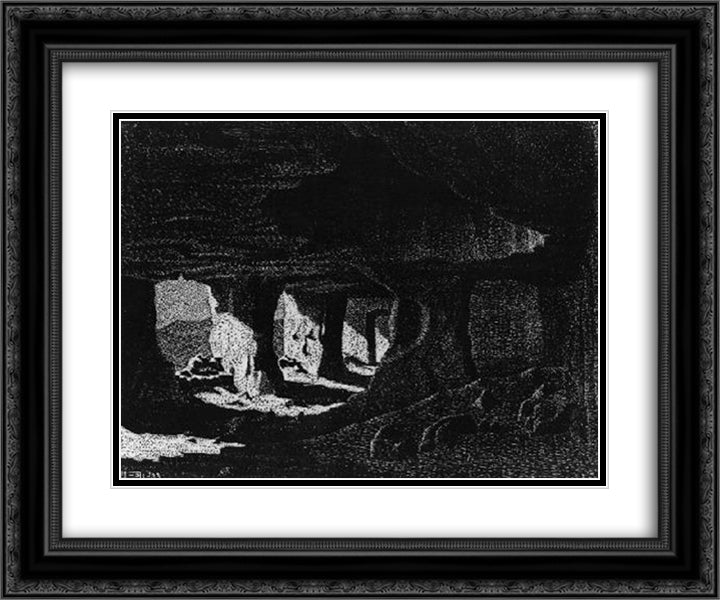 Cave Dwellings (near Sperlinga), Sicily 24x20 Black Ornate Wood Framed Art Print Poster with Double Matting by Escher, M.C.