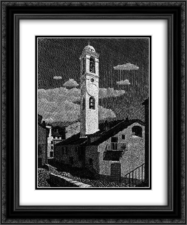 Church at Corte, Corsica 20x24 Black Ornate Wood Framed Art Print Poster with Double Matting by Escher, M.C.