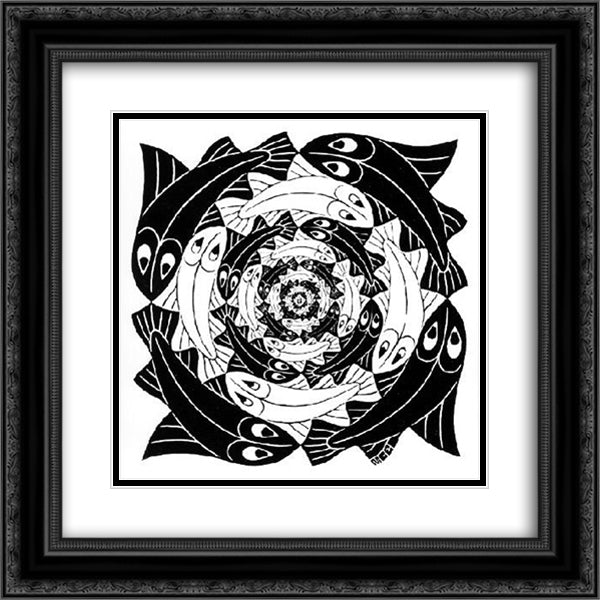 Circular Fish 20x20 Black Ornate Wood Framed Art Print Poster with Double Matting by Escher, M.C.