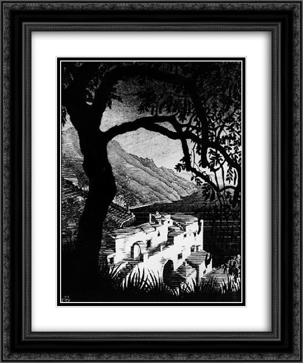 Coast of Amalfi 20x24 Black Ornate Wood Framed Art Print Poster with Double Matting by Escher, M.C.