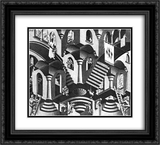 Convex and Concave 22x20 Black Ornate Wood Framed Art Print Poster with Double Matting by Escher, M.C.