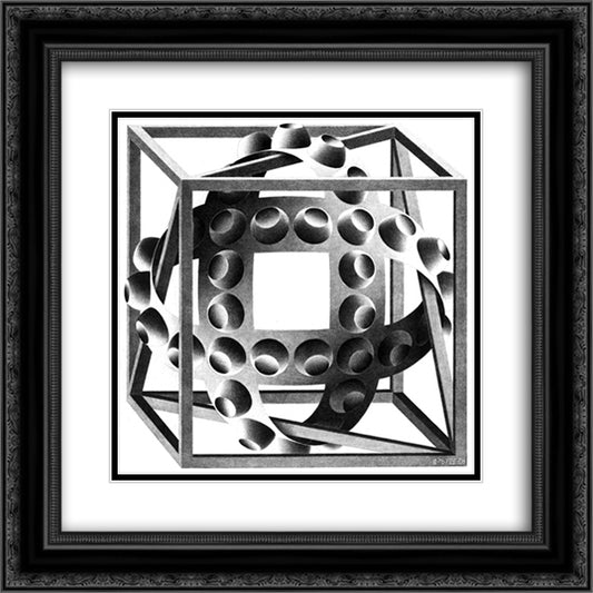 Cube with Magic Ribbons 20x20 Black Ornate Wood Framed Art Print Poster with Double Matting by Escher, M.C.