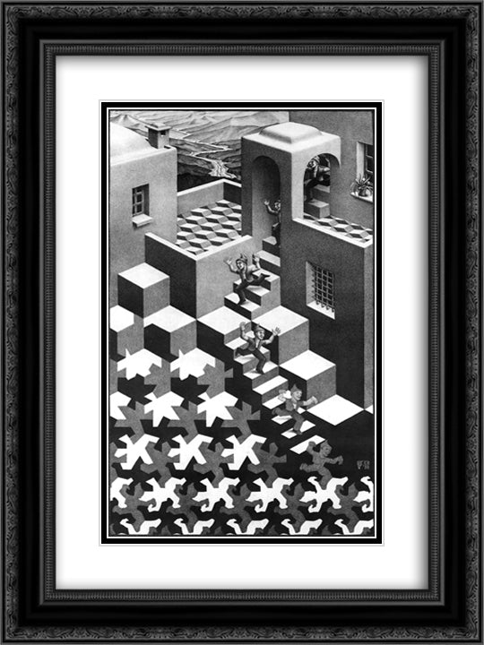 Cycle 18x24 Black Ornate Wood Framed Art Print Poster with Double Matting by Escher, M.C.