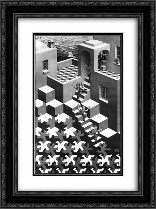 Cycle 18x24 Black Ornate Wood Framed Art Print Poster with Double Matting by Escher, M.C.