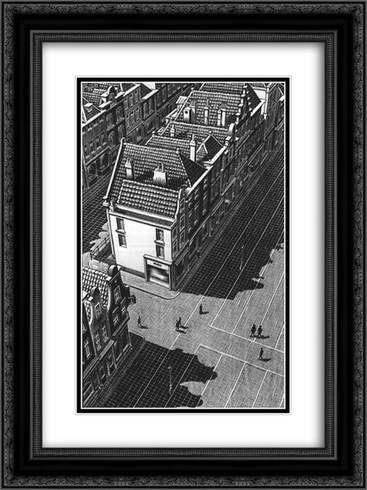 Delft 18x24 Black Ornate Wood Framed Art Print Poster with Double Matting by Escher, M.C.