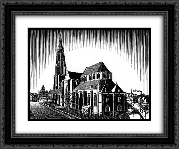 Delft Nieuwe Kerk 24x20 Black Ornate Wood Framed Art Print Poster with Double Matting by Escher, M.C.