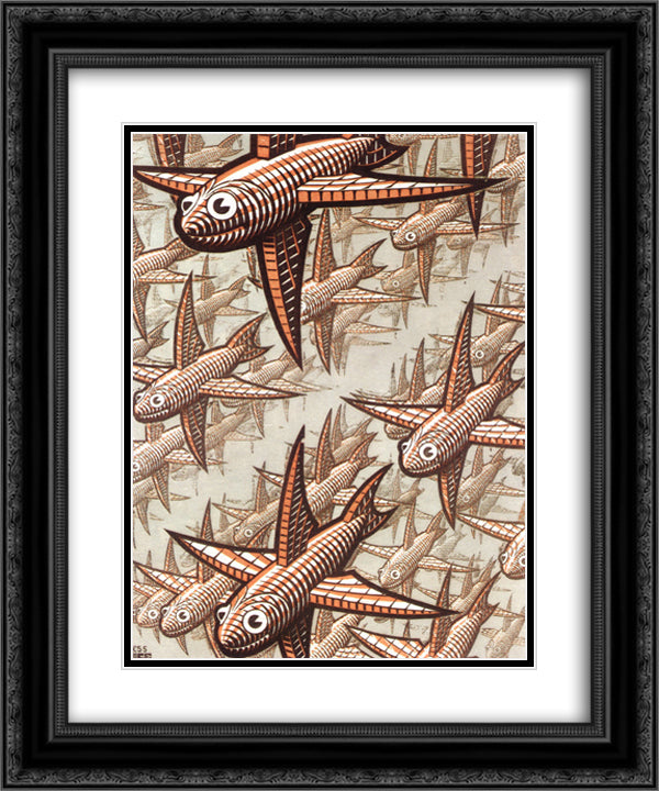 Depth 20x24 Black Ornate Wood Framed Art Print Poster with Double Matting by Escher, M.C.