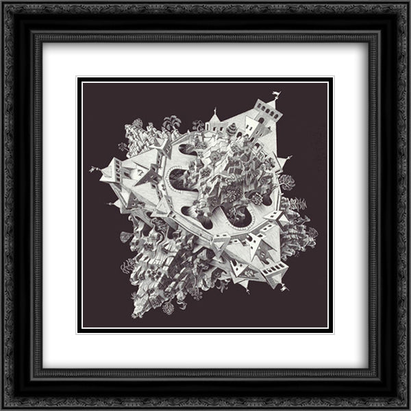 Double Planetoid 20x20 Black Ornate Wood Framed Art Print Poster with Double Matting by Escher, M.C.