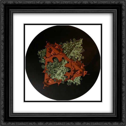 Double Planetoid Colour 20x20 Black Ornate Wood Framed Art Print Poster with Double Matting by Escher, M.C.