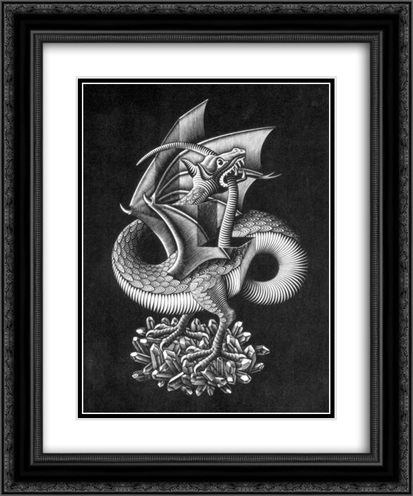 Dragon 20x24 Black Ornate Wood Framed Art Print Poster with Double Matting by Escher, M.C.