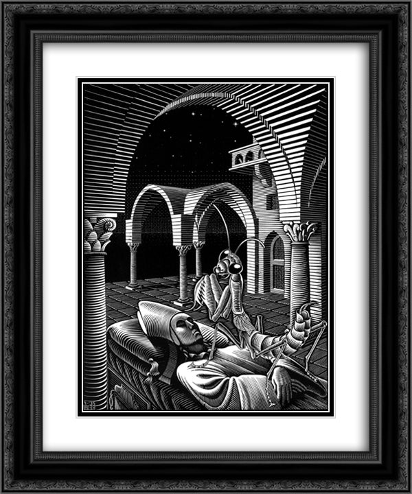 Dream 20x24 Black Ornate Wood Framed Art Print Poster with Double Matting by Escher, M.C.