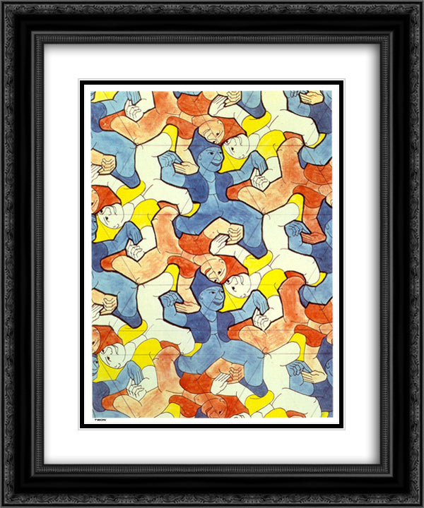 Dwarves 20x24 Black Ornate Wood Framed Art Print Poster with Double Matting by Escher, M.C.