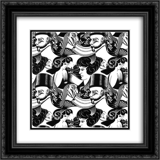 Eight Heads 20x20 Black Ornate Wood Framed Art Print Poster with Double Matting by Escher, M.C.