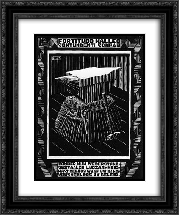 Emblemata - Anvil 20x24 Black Ornate Wood Framed Art Print Poster with Double Matting by Escher, M.C.