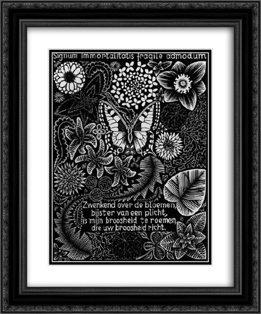 Emblemata - Butterfly 20x24 Black Ornate Wood Framed Art Print Poster with Double Matting by Escher, M.C.