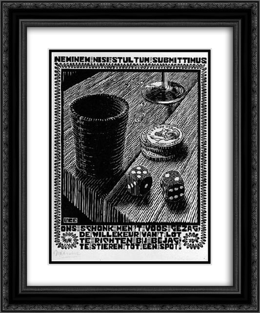 Emblemata - Dice 20x24 Black Ornate Wood Framed Art Print Poster with Double Matting by Escher, M.C.