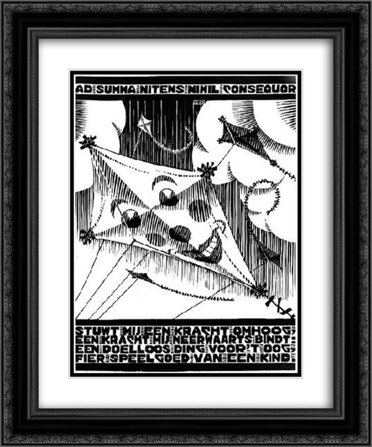 Emblemata - Kite 20x24 Black Ornate Wood Framed Art Print Poster with Double Matting by Escher, M.C.