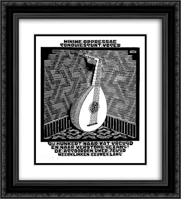 Emblemata - Lute 20x22 Black Ornate Wood Framed Art Print Poster with Double Matting by Escher, M.C.