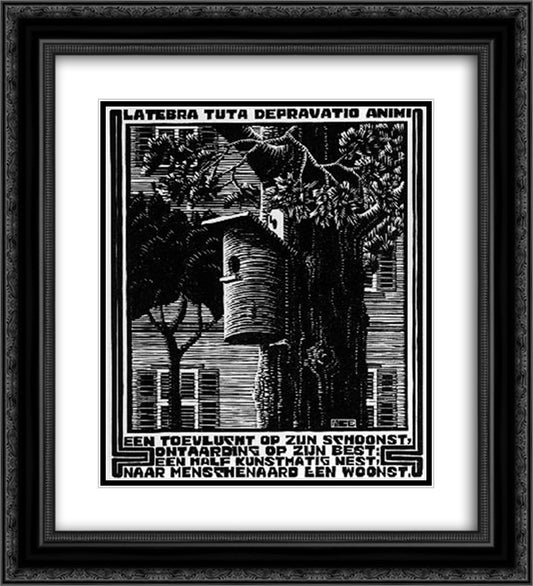 Emblemata - Retreat 20x22 Black Ornate Wood Framed Art Print Poster with Double Matting by Escher, M.C.