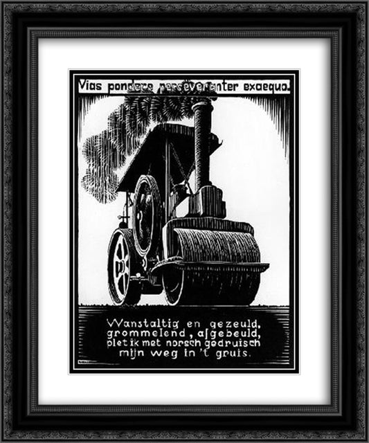 Emblemata - Steamroller 20x24 Black Ornate Wood Framed Art Print Poster with Double Matting by Escher, M.C.