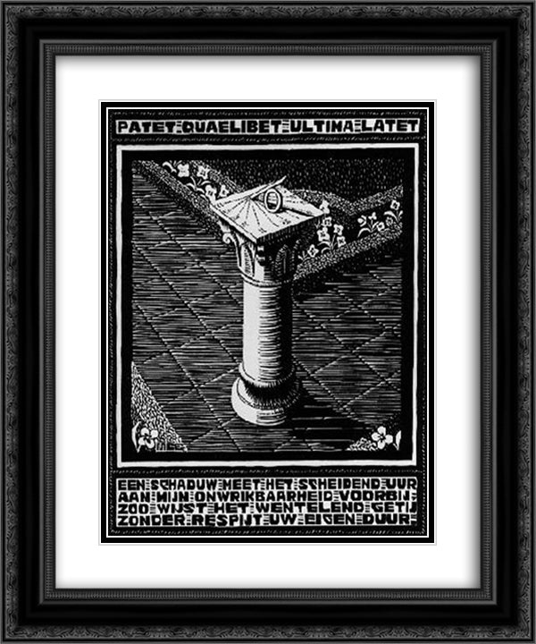 Emblemata - Sundial 20x24 Black Ornate Wood Framed Art Print Poster with Double Matting by Escher, M.C.