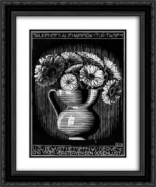 Emblemata - Vase 20x24 Black Ornate Wood Framed Art Print Poster with Double Matting by Escher, M.C.