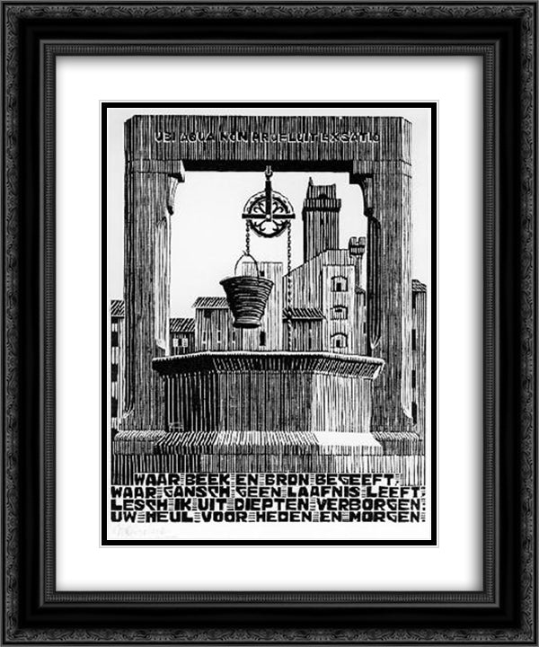 Emblemata - Well 20x24 Black Ornate Wood Framed Art Print Poster with Double Matting by Escher, M.C.