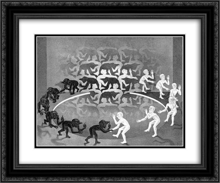 Encounter 24x20 Black Ornate Wood Framed Art Print Poster with Double Matting by Escher, M.C.