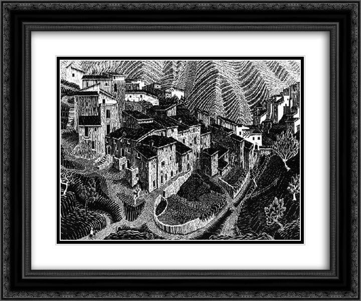 Fara San Martino, Abruzzi 24x20 Black Ornate Wood Framed Art Print Poster with Double Matting by Escher, M.C.