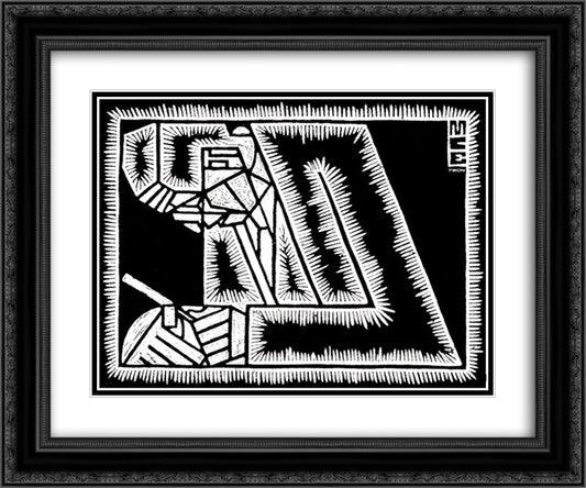 Father with Magnifying Glass 24x20 Black Ornate Wood Framed Art Print Poster with Double Matting by Escher, M.C.