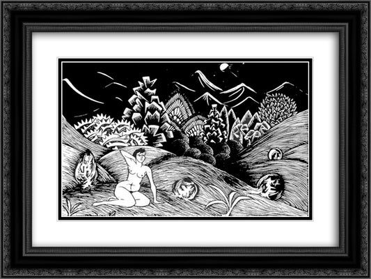 Female Nude in a Landscape 24x18 Black Ornate Wood Framed Art Print Poster with Double Matting by Escher, M.C.