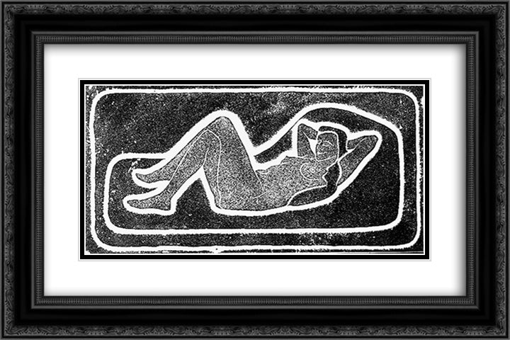 Female Nude in Chair 24x16 Black Ornate Wood Framed Art Print Poster with Double Matting by Escher, M.C.