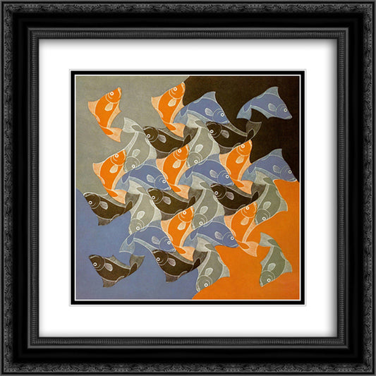 Fish 20x20 Black Ornate Wood Framed Art Print Poster with Double Matting by Escher, M.C.