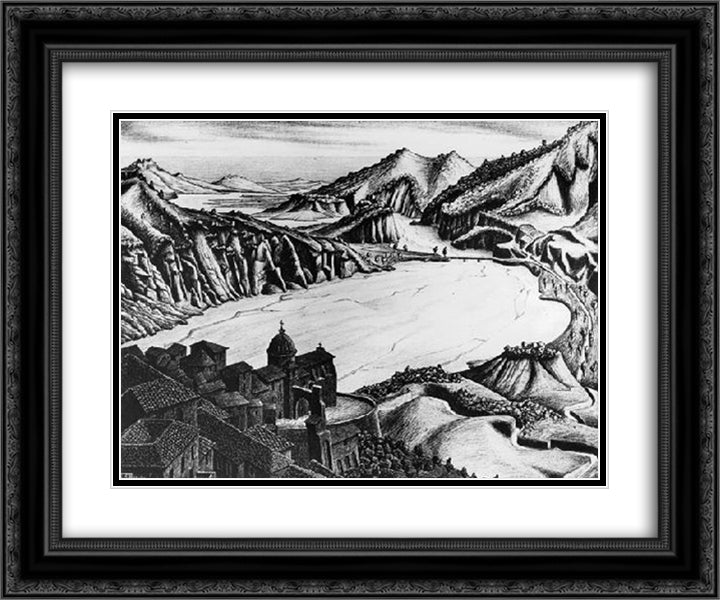 Fiumara, Calabria 24x20 Black Ornate Wood Framed Art Print Poster with Double Matting by Escher, M.C.