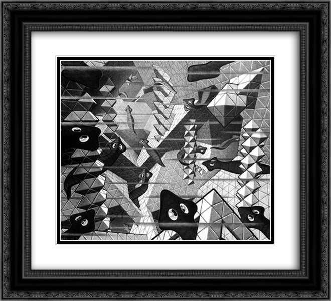 Flat Worms 22x20 Black Ornate Wood Framed Art Print Poster with Double Matting by Escher, M.C.