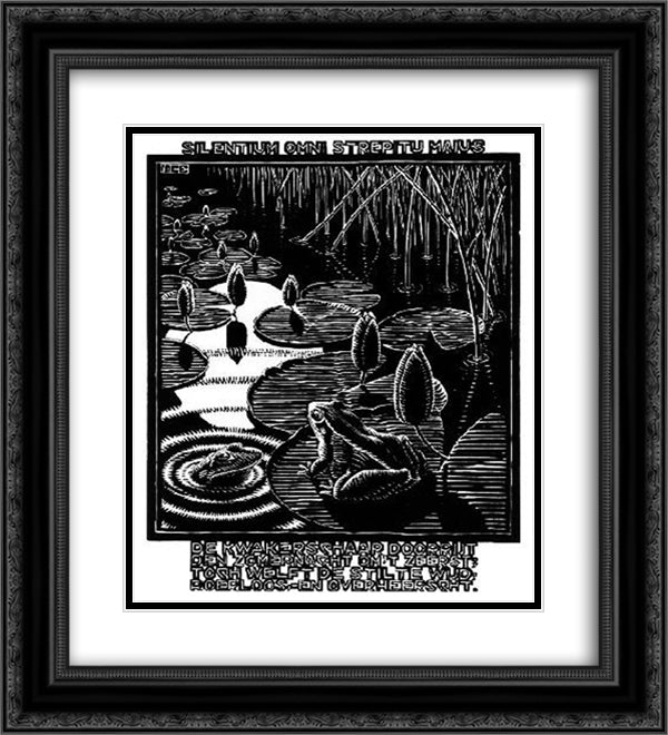 Frog 20x22 Black Ornate Wood Framed Art Print Poster with Double Matting by Escher, M.C.